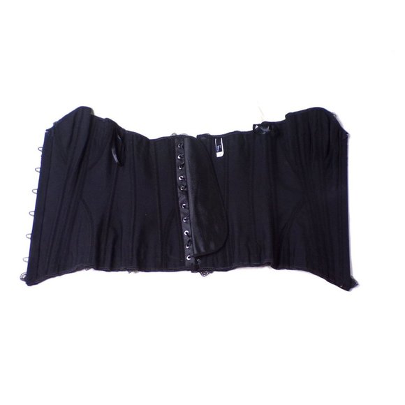 FELINA Corset Bustier Satin Lace Hook & Pin Black Large 6-8 NEW $78 - Picture 6 of 7